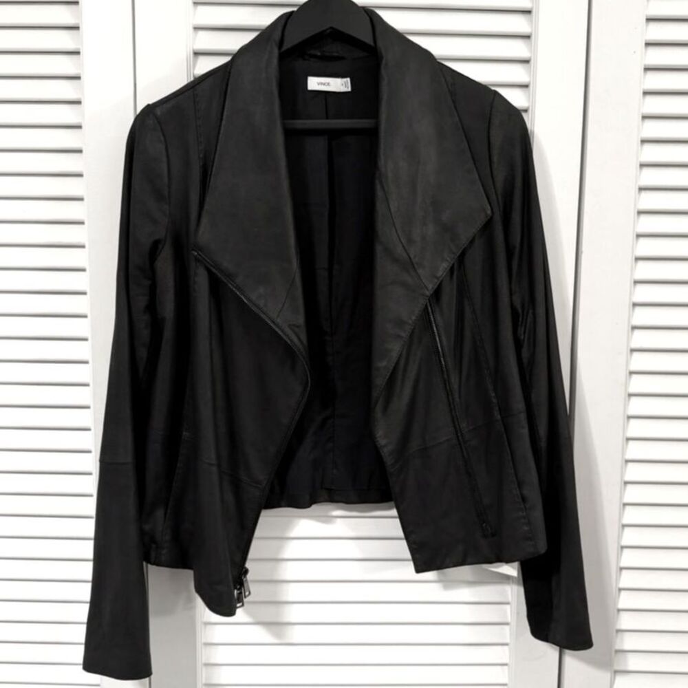 Vince 100% Goat Leather Moto Jacket Black Size Medium Luxury Designer